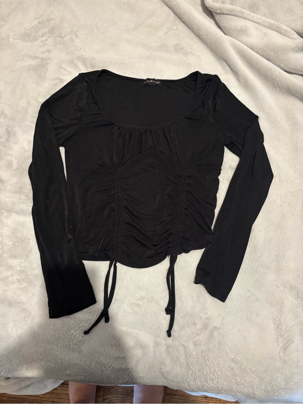 Ina Black Long-Sleeve Ruched Drawstring Top